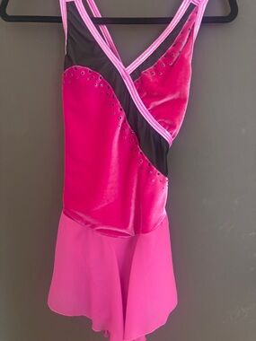 Hot Pink & Black Figure Skating Dress with Rhinestones